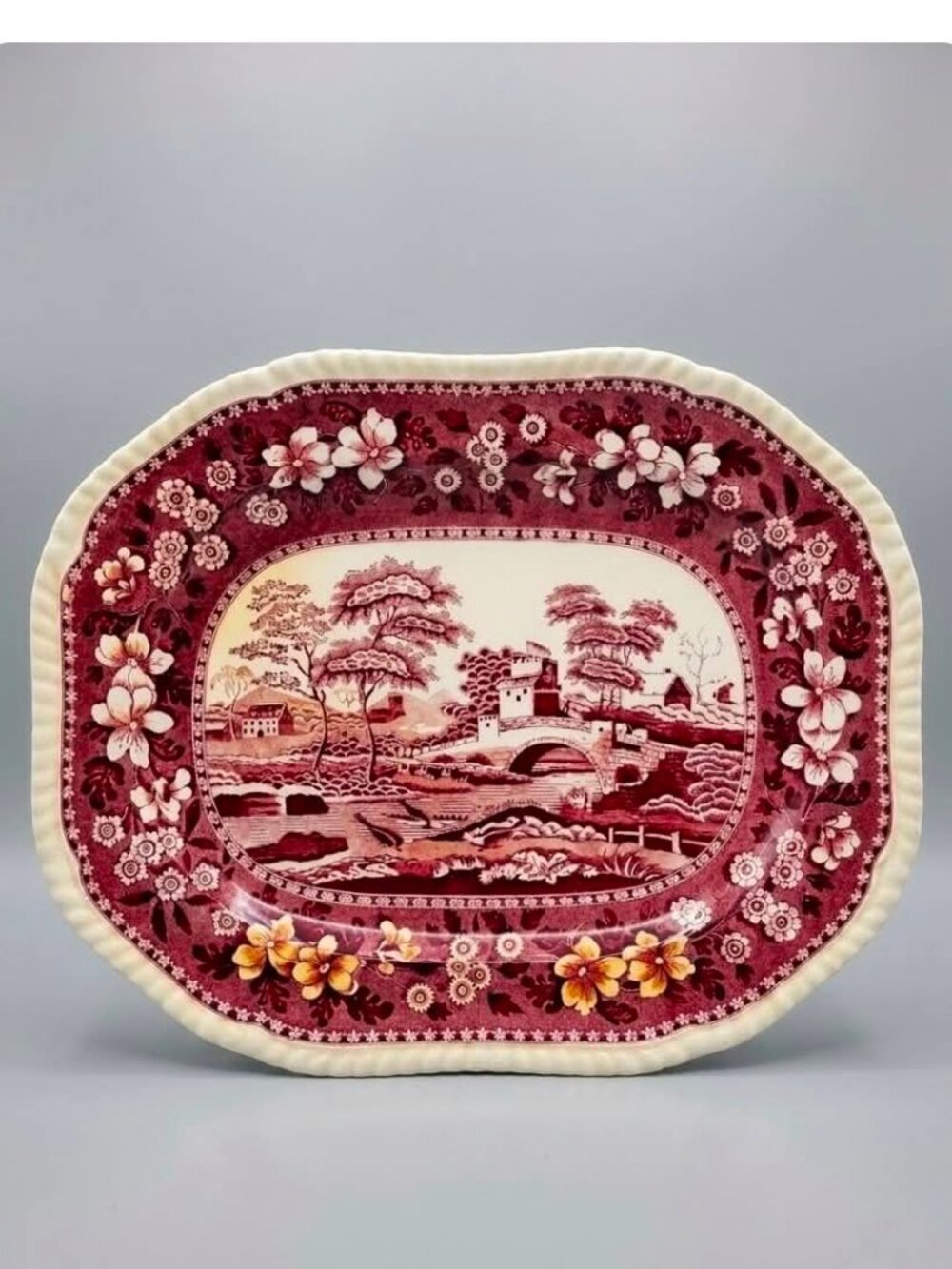 SPODE England 1999 PINK TOWER 14" Oval Serving Platter Retired Collectible
